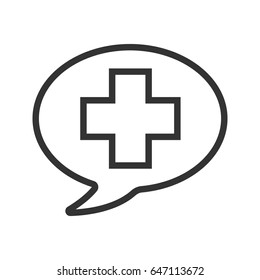 Talk about medicine linear icon. Thin line illustration. Medical consultation. Chat box with medical cross contour symbol. Vector isolated outline drawing