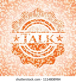 Talk abstract emblem, orange mosaic background