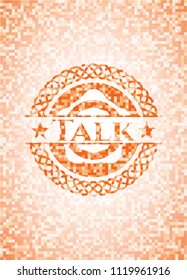 Talk abstract emblem, orange mosaic background