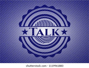 Talk badge with denim background