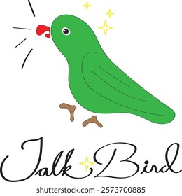 Talk bird - A cute and simple bird illustrate of parrot, with text design.