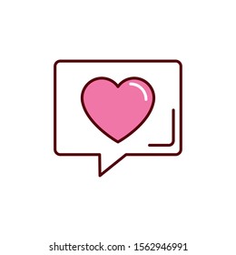 talk bubble heart romantic passion love flat line vector illustration