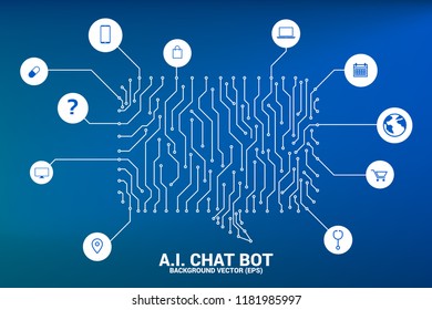talk bubble icon with dot and line connections with circuit board graphic style and various icon. concept of communication network. 