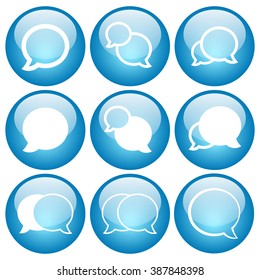 Talk Bubble Icons Set with Blue Glass Buttons