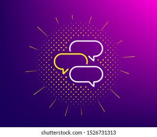 Talk bubble line icon. Halftone pattern. Speech bubble sign. Chat message symbol. Gradient background. Talk bubble line icon. Yellow halftone pattern. Vector