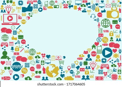 Talk bubble made from social media icons, internet business communication concept. Eps 10 Vector illustration, flat style modern.