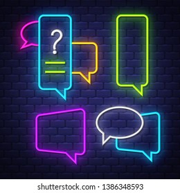 Talk bubble neon signs collection. Chat balloons signs. Neon signs. Vector