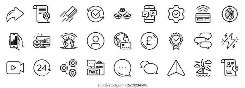 Talk bubble, Pound money and Approved line icons pack. Share, Message, Paper plane icons. Medical analytics, Fingerprint, Report web icon. Vector