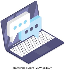 Icône de discours de bulle sur écran d'ordinateur portable. Chat personnalisé, communiquez avec votre ordinateur. Colonne de bulle de dialogue, silhouette de message. Concept de communication sur les médias sociaux, section commentaires avec texte, bavardage