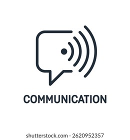 Converse em balão, fala e transmissão de informação. Comunicação. Ícone linear de vetor isolado no plano de fundo branco.