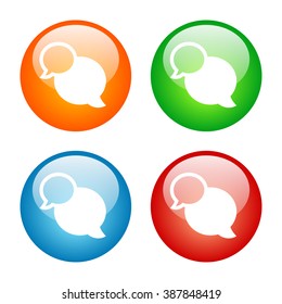 Talk Bubbles Icon Vector Glass Button Icon Set with Four Colors