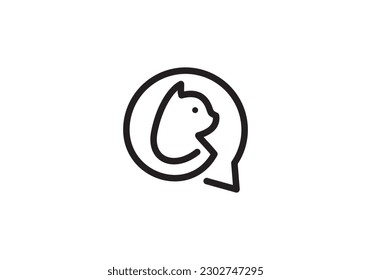 diseño del logo de talk y cat. ilustración vectorial del símbolo del concepto de estilo lineal blanco para mascotas.