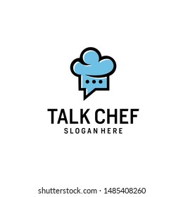 talk chef / hat kitchen talk / bubble chat icon vector line logo design graphic template