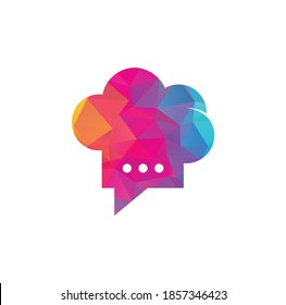 Plantilla de diseño del logotipo del chef. Chef de charla / charla de cocina / icono de charla de burbuja de chat logotipo de línea vectorial