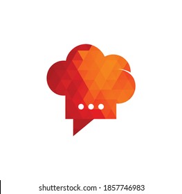 Talk chef logo design template. Talk chef / hat kitchen talk / bubble chat icon vector line logo design