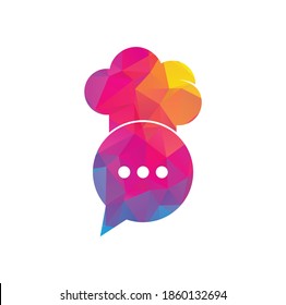 Talk chef logo design template. Talk chef / hat kitchen talk / bubble chat icon vector line logo design