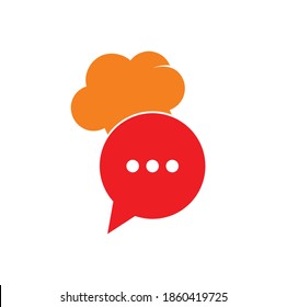 Talk chef logo design template. Talk chef / hat kitchen talk / bubble chat icon vector line logo design