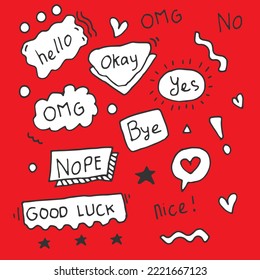 talk clip art set hand drawn in red background