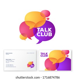 Talk Club Logo. Language School Logo. Conversational Club Icon. Chat Logo. Community Emblem. Colored Bubbles. Identity. Business Card.