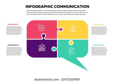 Fale infográfico de comunicação com ícones vetoriais e formas de texto explicativo. Infográfico de modelo de texto explicativo. Vetor eps.