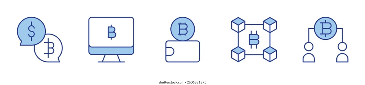 talk, computer, wallet, cryptocurrency, blockchain. Bitcoin Icon vector illustration. Line Duotone style. Editable stroke.