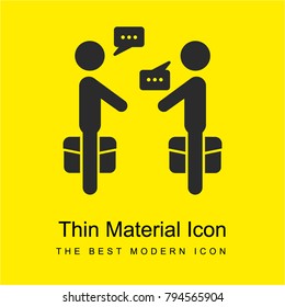 Talk of a couple of businessmen standing with suitcases bright yellow material minimal icon or logo design