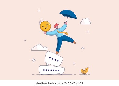 Talk or discussion. Chat dialogue, conversation or communication to success, teamwork meeting or debate to get solution, opinion message concept, businessman balance on stack of dialog speech bubble.
