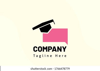 talk e-learning hat chat illustration template education logo for school, e-learning, class online, class, club study, study, library, learning.