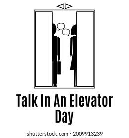 Talk In An Elevator Day, silhouette of people of different genders talking in the elevator vector illustration