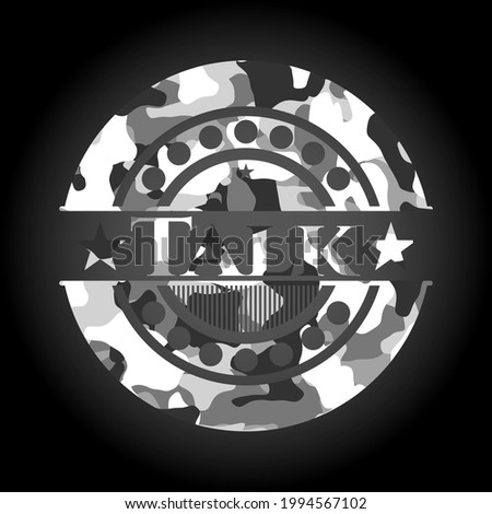 Talk grey camo emblem. Vector Illustration. 