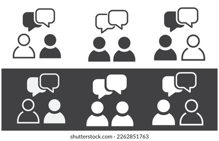 Talk icon of 3 types: black and white, outline.