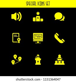 talk icon. 9 talk set with distance, speech, speaker and university vector icons for web and mobile app