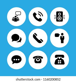 talk icon. 9 talk set with leader of a group with an empty speech bubble, telephone, speaker and old telephone vector icons for web and mobile app
