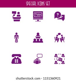 talk icon. 9 talk set with speech bubble, online question, chat and speaker vector icons for web and mobile app