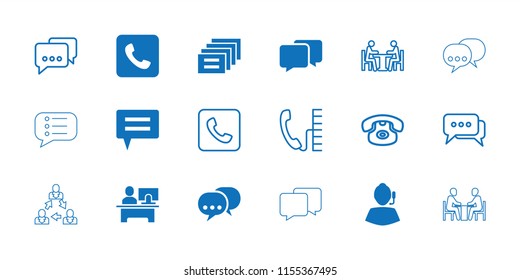 Talk icon. collection of 18 talk filled and outline icons such as chat, call, message, support, desk phone, meeting, phone, table. editable talk icons for web and mobile.