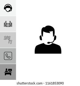 Talk icon. collection of 6 talk filled and outline icons such as operator, meeting, call, table, support. editable talk icons for web and mobile.