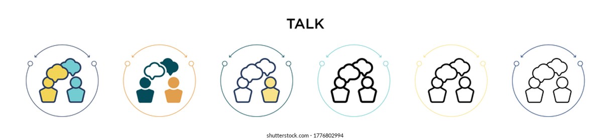 Talk icon in filled, thin line, outline and stroke style. Vector illustration of two colored and black talk vector icons designs can be used for mobile, ui, web