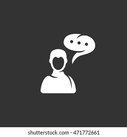 Talk icon in flat style isolated on black background. Speak logo silhouette. Abstract sign, symbol, pictogram. Vector illustration