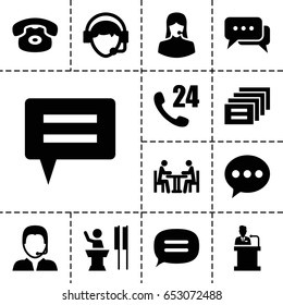Talk icon. set of 13 filled talkicons such as customer support, operator, support, meeting, speaker, chat, message, 24 hours support