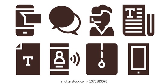 talk icon set. 8 filled talk icons.  Collection Of - Text, Sms, Smartphone, Chat, Call center, Phone
