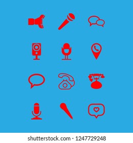 talk icon set about speaker, dialogue, old phone and microphone vector set