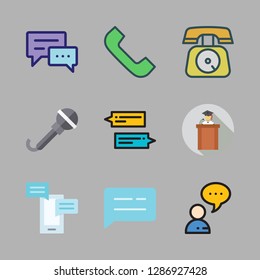 talk icon set. vector set about chat, lecture, telephone and microphone icons set.