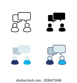 Talk icon. Simple outline, solid, flat style. People, two, person, 2, dialog, bubble, speech, pictogram, silhouette, chat, group concept. Vector illustration isolated on white background. EPS 10