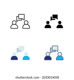 Talk icon. Simple outline, solid, flat style. People, two, person, 2, dialog, bubble, speech, pictogram, silhouette, chat, group concept. Vector illustration isolated on white background. EPS 10