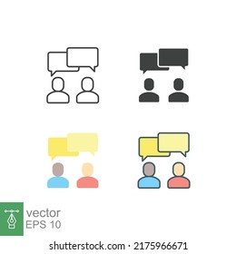 Talk Icon. Simple Outline, Solid, Flat Style. People, Two, Person, 2, Dialog, Bubble, Speech, Pictogram, Silhouette, Chat, Group Concept. Vector Illustration Isolated On White Background. EPS 10