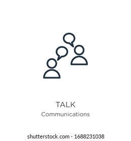 Sprich Ikone! Dünne lineare Talklinie Symbol einzeln auf weißem Hintergrund aus der Kommunikationssammlung. Zeilenvektorzeichen, Symbol für Web und Mobile