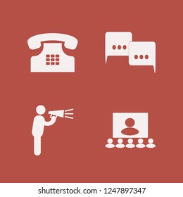 talk icon. talk vector icons set man talking by speaker, speech clouds, home phone and conference