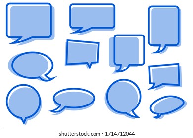 Talk icons of different shapes in light purple on a white background with a shift fill. Speech icons are diverse and unique, in rich colors. Vector graphics. Stock Photo.