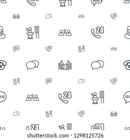 talk icons pattern seamless white background. Included editable outline communication, meeting, chat, speaker, hours support, desk phone icons. talk icons for web and mobile.