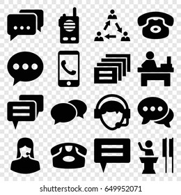 Talk icons set. set of 16 talk filled icons such as desk phone, chat, table, customer support, operator, walkie talkie, communication, message, speaker